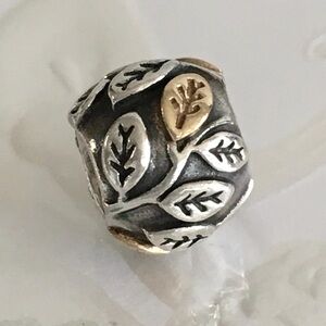 Authentic Retired Pandora Two Tone Leaves Tree of Life Bracelet Bead